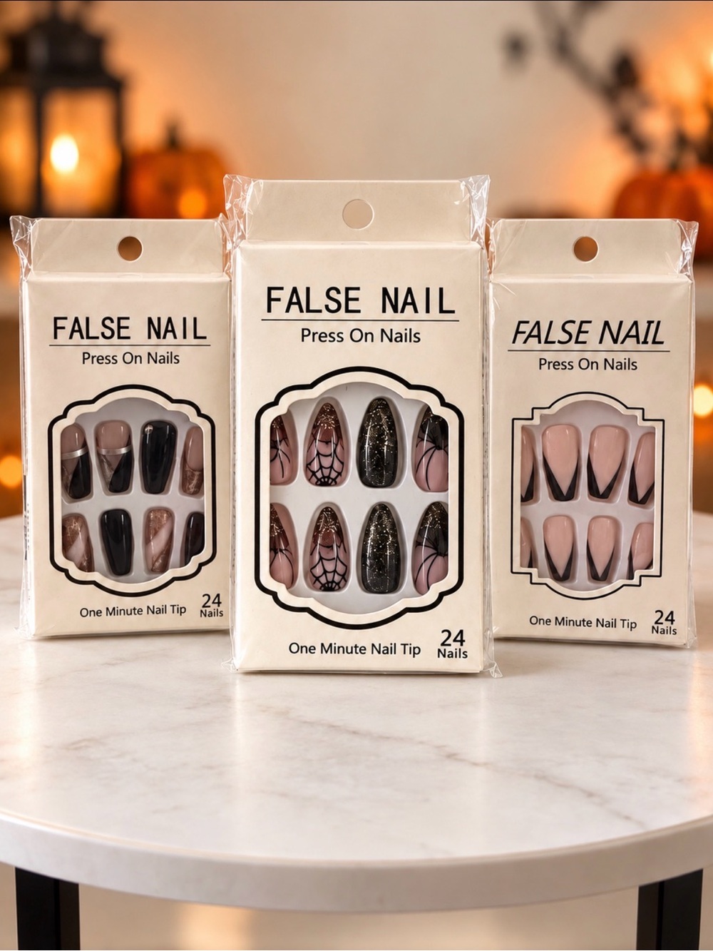 Press-On Nails Set - Pink and Black Designs (24 Nails)